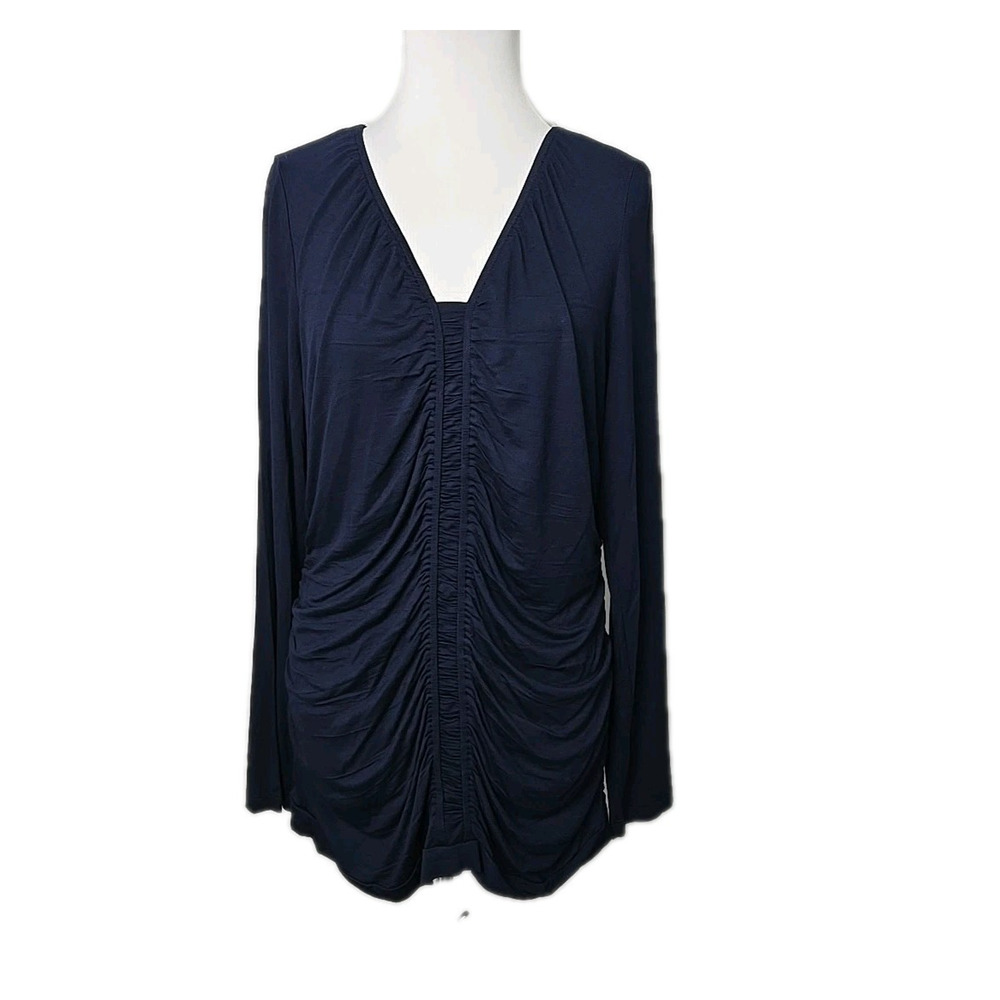 Design‎ History Military Blue Ruched Long Sleeve Viscose T-shirt XL New